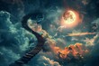 Stairway to heaven - astral travel in epic fantasy with majestic skyward staircase