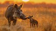 A warthog imparts foraging wisdom to its offspring, underscoring knowledge transfer and communal progress through education.