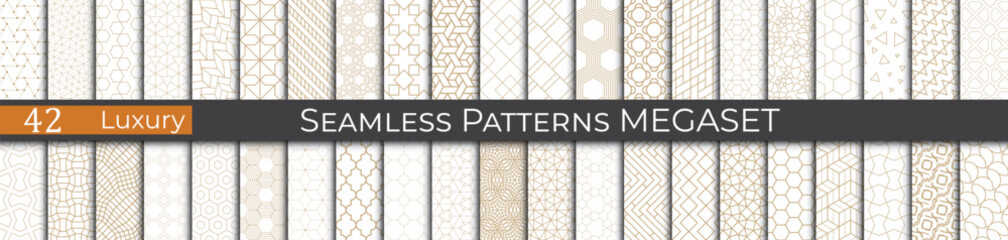 Wall Mural - Luxury golden geometric pattern set. Subtle 80s line deco graphic. Retro golden pattern print.