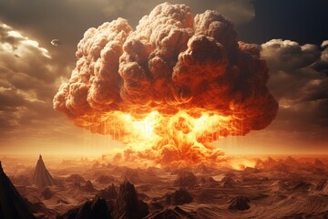 illustration of Atomic explosion 3d illustration, Generative ai