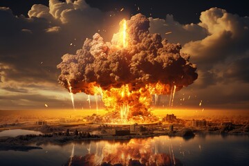 illustration of Atomic explosion 3d illustration, Generative ai