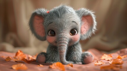 Wall Mural - Cartoon featuring a cute baby elephant