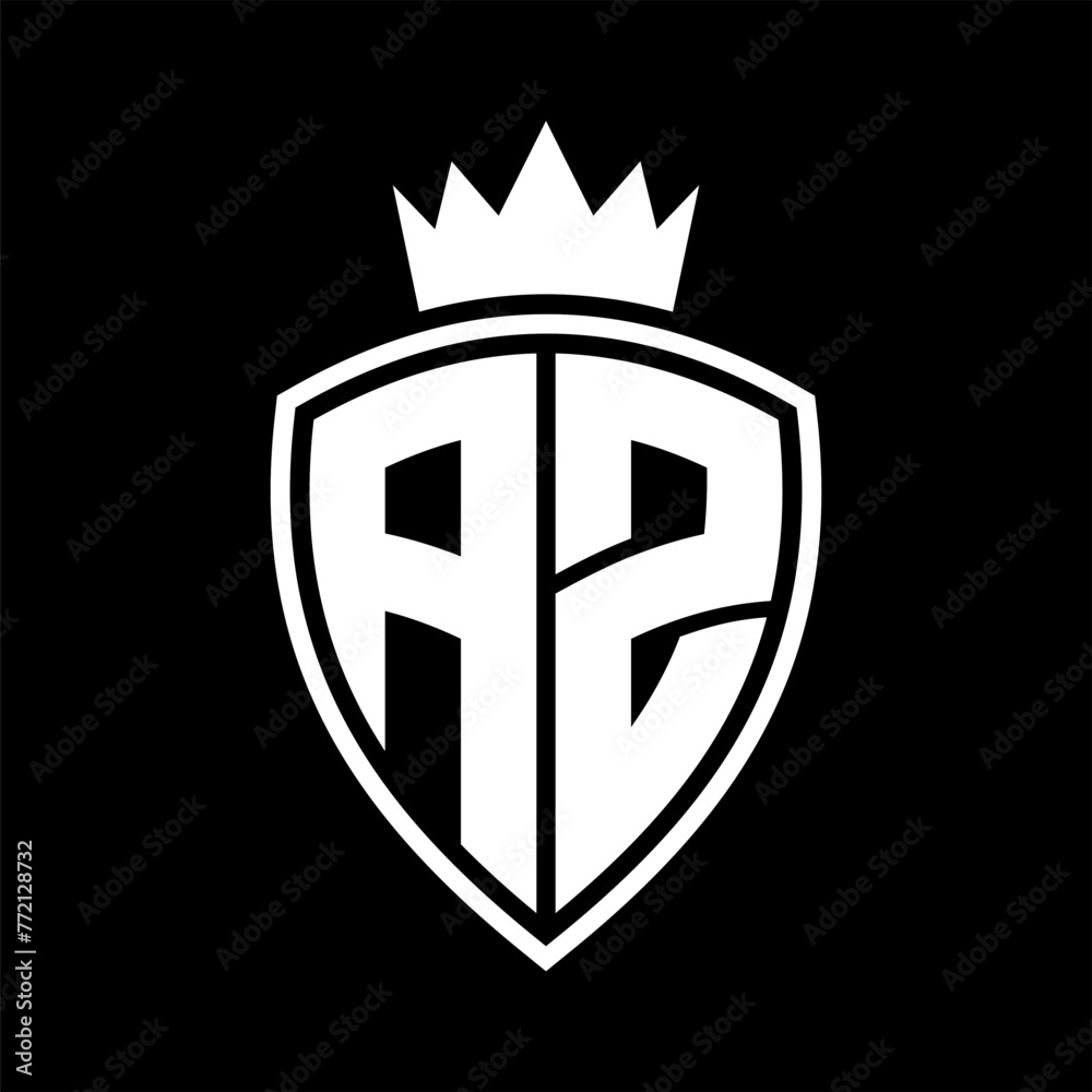 AZ Letter monogram shield and crown outline shape with black and white ...