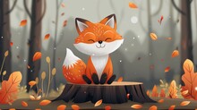 Fox Sitting On Stump In Cartoon