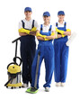 © Pixel-Shot - Workers of cleaning service with supplies on white background