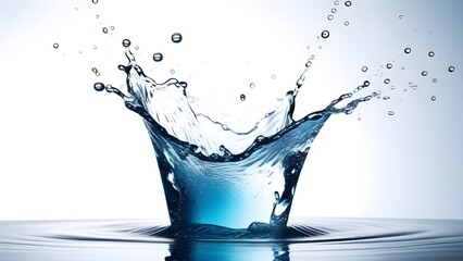 Poster - Clear, cold water dances in a splash of blue. Nature's purity in motion, fresh and clean