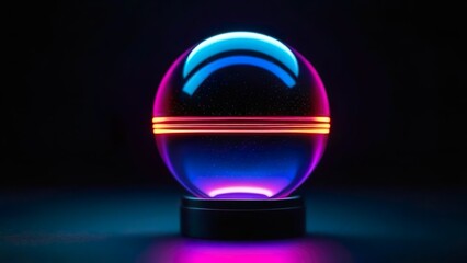 Poster - Glowing blue sphere, abstract magic in motion. Bright neon orb, futuristic design shines