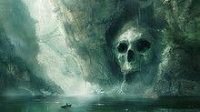 Tea Flows Into The Cave That Resembles A Skull, And The Young Boy Swimming In A Boat On The River Gets Frightened