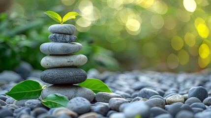 Sticker - A stack of rocks with a leaf on top sitting in the grass, AI