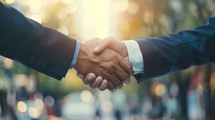 Two Businessmen Celebrate Successful Negotiation with Handshake, Symbolizing Partnership and Teamwork in Business Deal