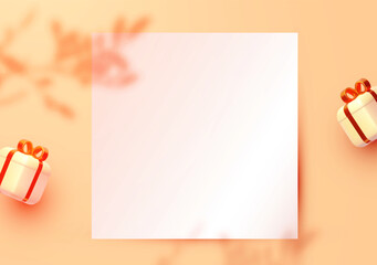 Wall Mural - 3d realistic premium product display design template. scene with square paper banner, light and shad