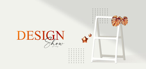 Wall Mural - 3d realistic product display design template. white scene with abstract geometric composition withva
