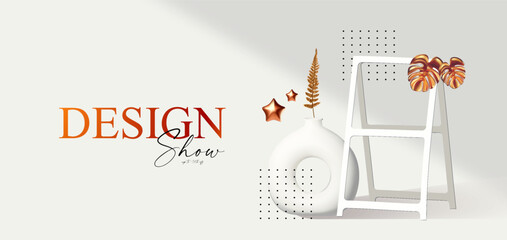 Wall Mural - 3d realistic product display design template. white scene with abstract geometric composition with v