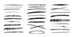 © Alyona - strikethrough underlines, set brush stroke, marker lines grunge curve, wvy free hand marks textured simple borders isolated on white background. Creative collection scribble brush or crayon checks
