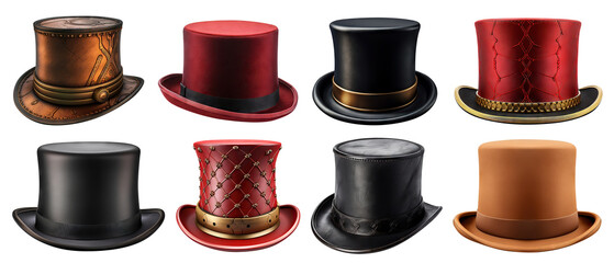 Canvas Print - Set of vintage top hats. Cylinder hats, cut out