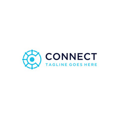 Poster - Circular Initial Letter C with Modern Digital Circuit Wire Line Dotted Logo Design