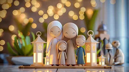 Wall Mural - 3D Muslim family decor with Ramadan decor