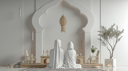 3D Muslim family decor with Ramadan decor