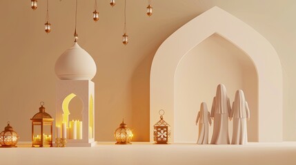 Wall Mural - 3D Muslim family decor with Ramadan decor