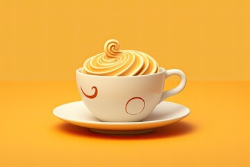 Poster - Cup of coffee with whipped cream on orange background.