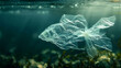 Fish turned into plastic bags swimming in the sea