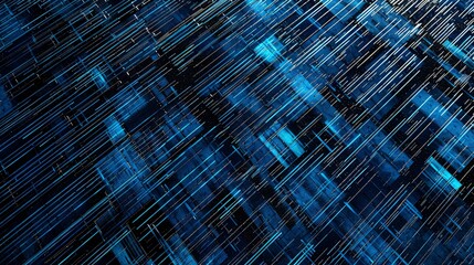 Poster - a diagonal matrix background in blue colors on pure black background