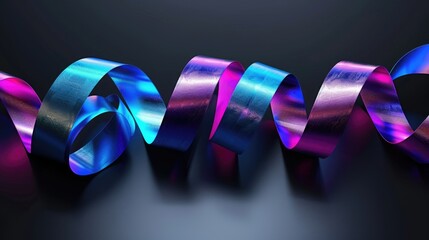 Wall Mural - A long, colorful ribbon with a purple and blue swirl. The ribbon is made of shiny material and he is a decorative item