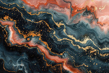 Ethereal Marble Pattern With Gold Veins, Dark Blue And Pink Hues, High Resolution. Created With Ai