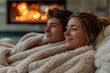 Visualize a cozy winter spa with guests wrapped in plush robes, sipping hot cocoa by a roaring fire