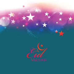 Wall Mural - Eid Mubarak Text On Shiny Blue Star Abstrcat Background.
