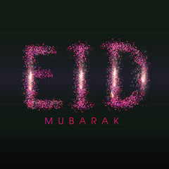 Sticker - Glossy Eid Mubarak Text on Black Background.