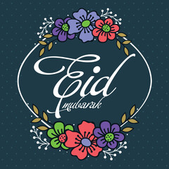 Sticker - Elegant greeting card design decorated with colourful flowers for Muslim Community Festival, Eid Mubarak celebration.