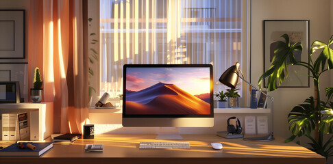 Poster - modern desktop workspace modern office interior with computer