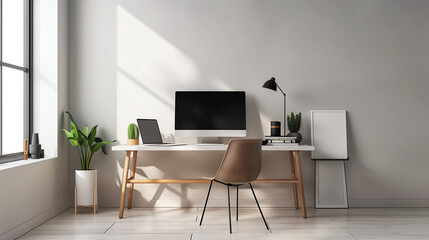 Poster - modern desktop workspace modern office interior with computer