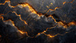 Black marble background with golden veins, glowing cracks in the style of flames and lightning bolts. Abstract dark texture for design. Created with Ai