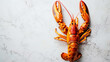 Top view of roasted lobster on a clean light background. Copy space, aesthetic restaurant template. Generative AI