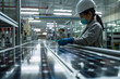 Production line of the solar cell factory. Modern automated production line.