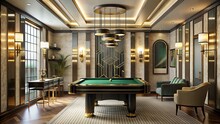 Art Deco Style Games Room With Billiard Table And Lavish Design