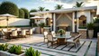 Art Deco style outdoor entertaining area with table and chairs