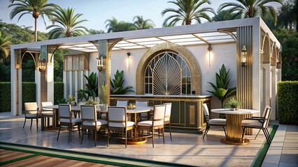 Wall Mural - Art Deco style outdoor entertaining area with table and chairs