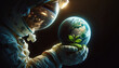 Galactic Gardener: Astronaut Nurturing Earth's Life