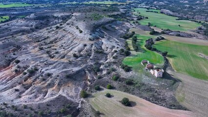 Wall Mural - Erosions in the surroundings of the ruins of the Virgen del Val hermitage in Piquera de San Esteban in the Tierras del Burgo region. Province of Soria. Castile and Leon. Spain. Europe