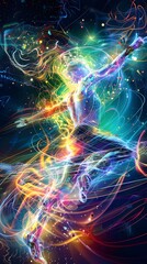 Wall Mural - Cosmic dance of colorful light trails