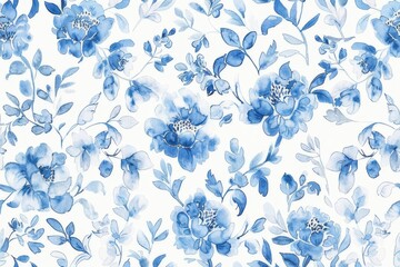 Watercolor Seamless pattern with blue and white