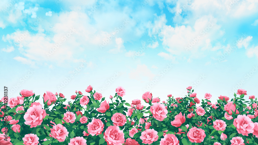 バラ園 薔薇 風景 背景素材 水彩画 ポストカード メッセージカード