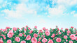 バラ園　薔薇　風景　背景素材　水彩画　ポストカード　メッセージカード　ポスター　挿絵　イメージ　16:9