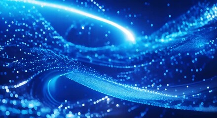 Digital dynamic cyber wave. Abstract futuristic light of blue moving on background with blue light dots and lines. Abstract blue cyberspace background