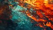 Abstract artwork featuring mountain reflections in hues of deep orange and pale blue