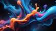 Abstract liquid background. Futuristic fluid backdrop. Pink blue orange color. Neon smoke. Wave shape. Flowing energy. Sci-fi stock illustration