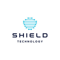 Poster - Modern Shield with Circuit Digital Wire Line Dots Logo Design